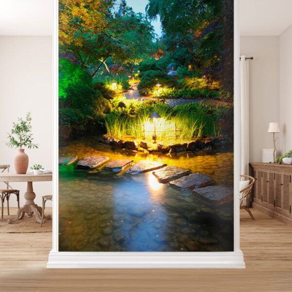 Stone path in a pond with lights Wall murals Stone path in a pond with lights