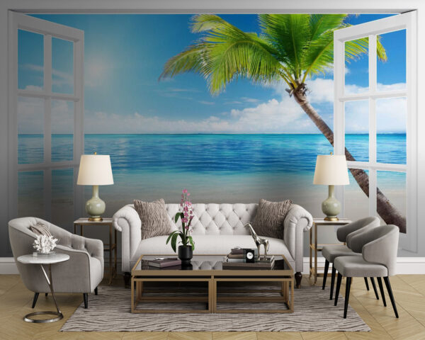 Door open to a beach Wall murals Door open to a beach