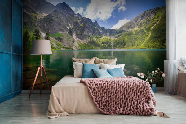 Mountain lake reflects clear sky Wall murals Mountain lake reflects clear sky