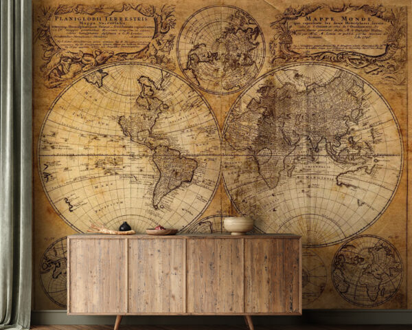Antique world map showcasing continents Wall murals Antique world map showcasing continents