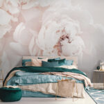 Wall murals White peony blooms softly unfurl