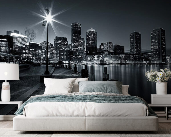 Cityscape glowing beneath night sky Wall murals Cityscape glowing beneath night sky
