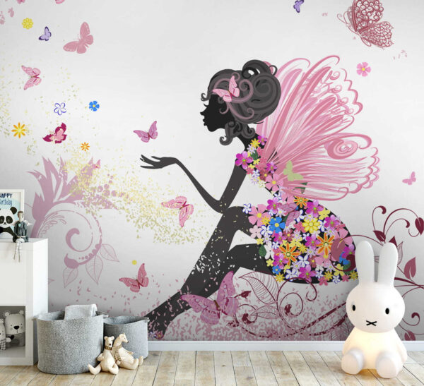 Profile of a woman with a butterfly in her hair Wall murals Profile of a woman with a butterfly in her hair