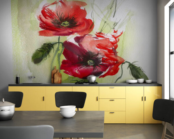 Vibrant watercolor poppies on paper Wall murals Vibrant watercolor poppies on paper