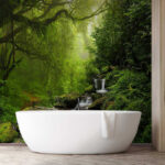 Wall murals Misty forest with flowing stream