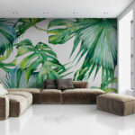 Wall murals Vibrant green tropical leaf pattern.
