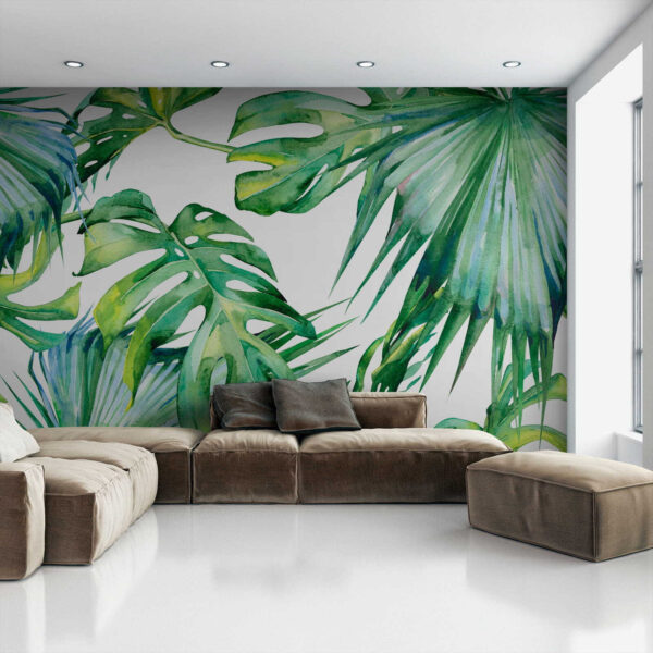 Vibrant green tropical leaf pattern Wall murals Vibrant green tropical leaf pattern