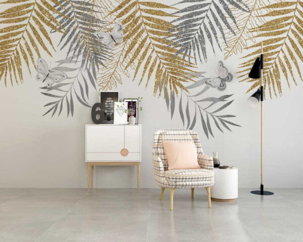 Delicate butterflies among lush leaves Wall murals Delicate butterflies among lush leaves