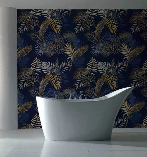 Pattern of leaves on a blue background Wall murals Pattern of leaves on a blue background