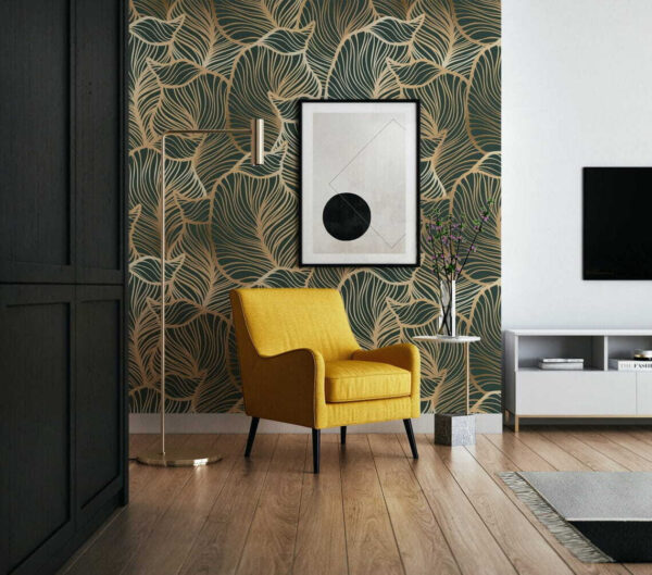 Pattern of leaves on a green background Wall murals Pattern of leaves on a green background