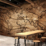 Wall murals Wooden map etched on surface.