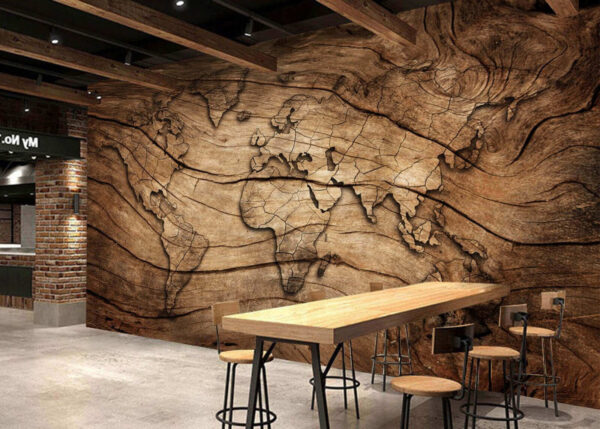 Wooden map etched on surface Wall murals Wooden map etched on surface