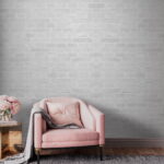 Wall murals White brick wall with many rectangular bricks