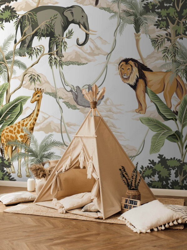 Wallpaper with animals and trees Wall murals Wallpaper with animals and trees
