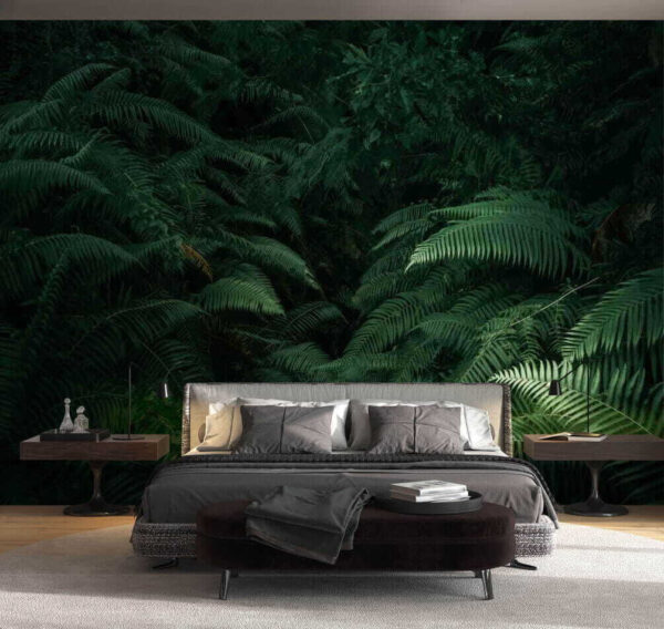 Lush green fern leaves in forest Wall murals Lush green fern leaves in forest