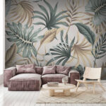 Wall murals Tropical leaves on beige background