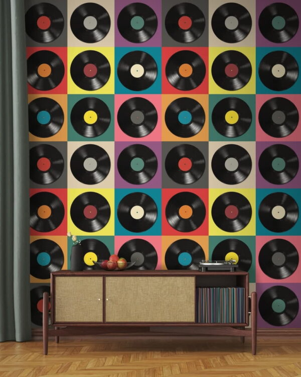 Colorful vinyl records arrangement display Wall murals Colorful vinyl records arrangement display