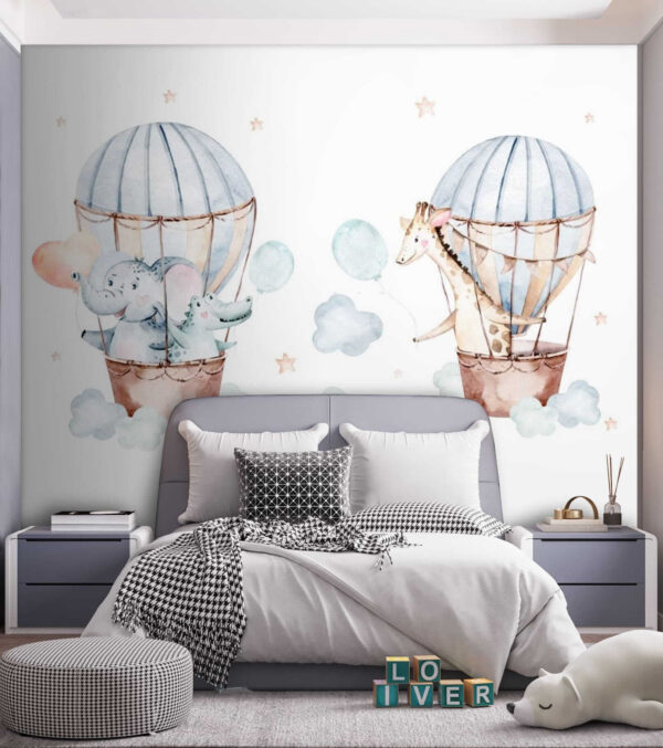 Couple of animals in hot air balloons Wall murals Couple of animals in hot air balloons