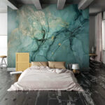 Wall murals Abstract teal and beige swirling patterns.