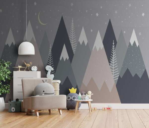 Mountain range with trees and stars Wall murals Mountain range with trees and stars