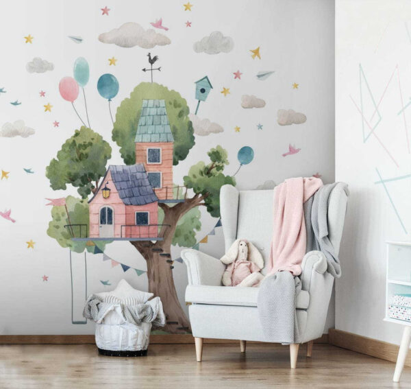 Watercolor painting of a tree house Wall murals Watercolor painting of a tree house