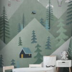 Wall murals Landscape with trees and hot air balloons