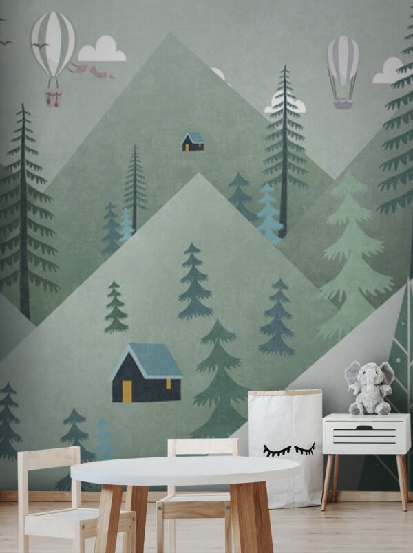 Landscape with trees and hot air balloons Wall murals Landscape with trees and hot air balloons