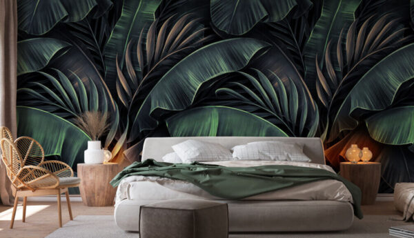 Dark tropical leaves pattern design Wall murals Dark tropical leaves pattern design