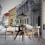 Wall murals Drawing of a building