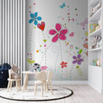 Wall murals Group of flowers with butterflies