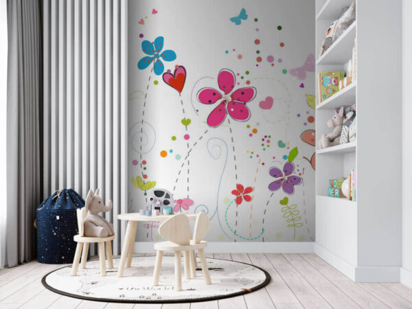 Group of flowers with butterflies Wall murals Group of flowers with butterflies