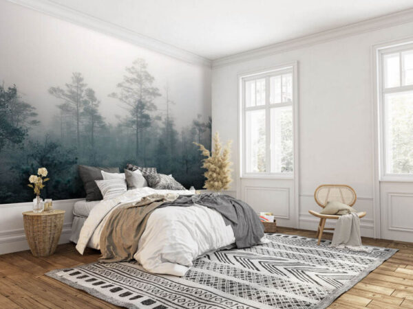 Foggy forest with trees Wall murals Foggy forest with trees
