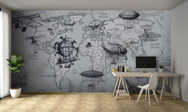 Map of the world with different types of air balloons Wall murals Map of the world with different types of air balloons
