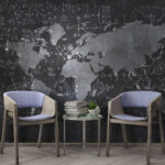 Wall murals Chalkboard with a map and math equations