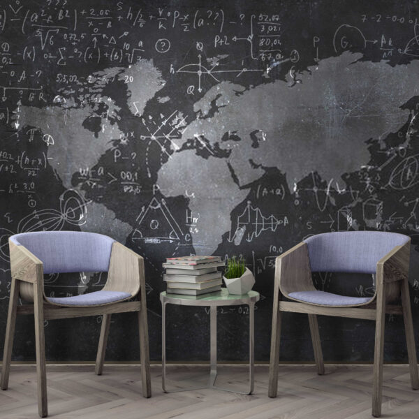 Chalkboard with a map and math equations Wall murals Chalkboard with a map and math equations