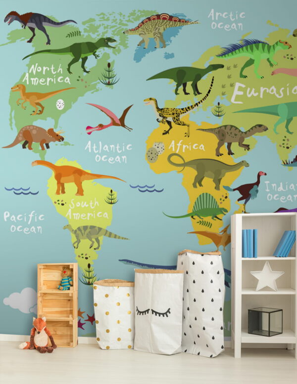 Map of dinosaurs with white text Wall murals Map of dinosaurs with white text