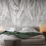 Wall murals Elegant white feathery leaves pattern.