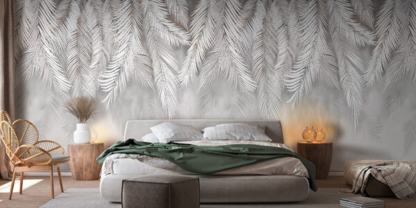 Wall murals Elegant white feathery leaves pattern
