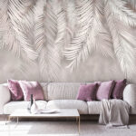 Wall murals Elegant palm leaves on beige background.