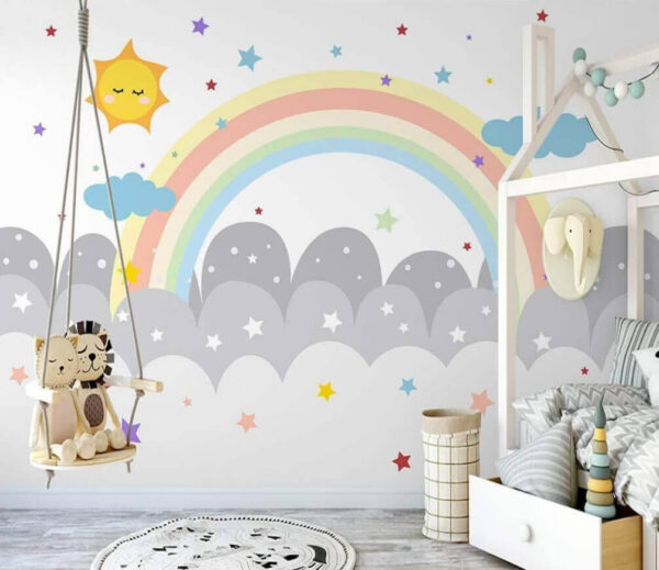 Rainbow and clouds with sun and stars Wall murals Rainbow and clouds with sun and stars