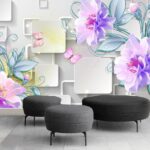 Wall murals Wallpaper with flowers and butterflies