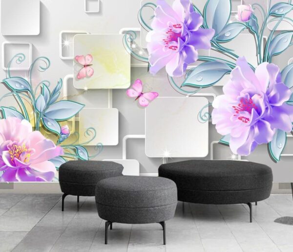 Wallpaper with flowers and butterflies Wall murals Wallpaper with flowers and butterflies