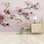 Wall murals Pink magnolias on elegant branches