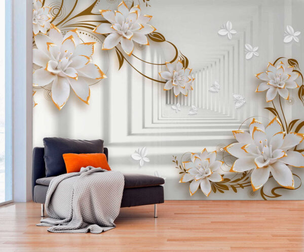 White and orange flower Wall murals White and orange flower