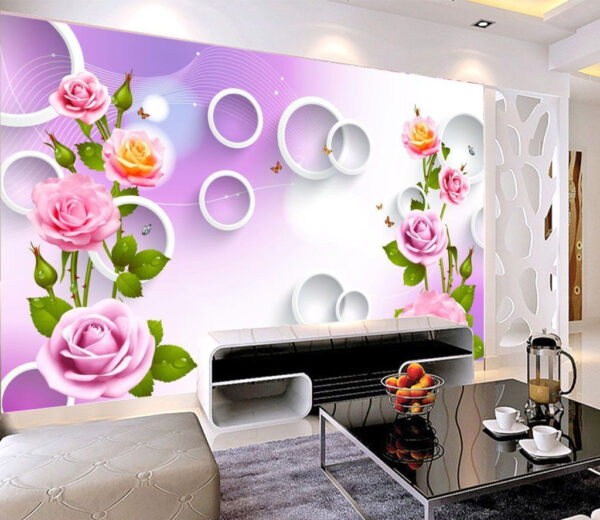 Pink roses and butterflies dance joyfully Wall murals Pink roses and butterflies dance joyfully
