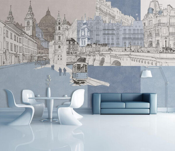 Europe’s iconic architecture in sketches Wall murals Europe’s iconic architecture in sketches