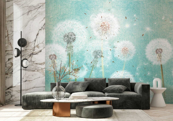 Wall murals Dandelions dancing in the soft breeze (SKU: u46357) Wall murals Wall murals Dandelions dancing in the soft breeze (SKU: u46357)