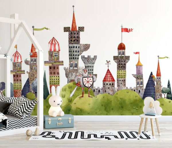 Knight guarding whimsical medieval castle Wall murals Knight guarding whimsical medieval castle