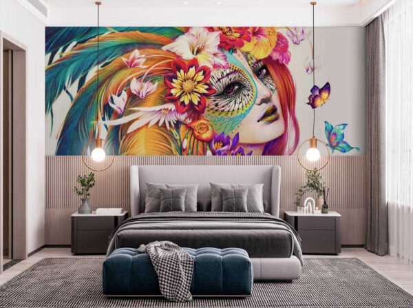 Wall murals Colorful feathers and vibrant flowers burst (SKU: u46277) Wall murals Wall murals Colorful feathers and vibrant flowers burst (SKU: u46277)