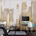 Wall murals Urban skyline shimmering in light.